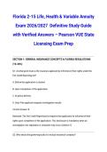 Florida 2-15 Life&comma; Health & Variable Annuity Exam 2026&sol;2027&colon; Definitive Study Guide with Verified Answers &ndash; Pearson VUE State Licensing Exam Prep