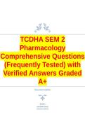 TCDHA SEM 2 Pharmacology Comprehensive Questions &lpar;Frequently Tested&rpar; with Verified Answers Graded A&plus;