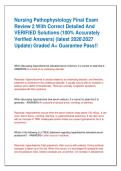 Nursing Pathophysiology Final Exam  Review 2 With Correct Detailed And  VERIFIED Solutions &lpar;100&percnt; Accurately  Verified Answers&rpar; &lpar;latest 20262027  Update&rpar; Graded A&plus; Guarantee Pass&excl;&excl; 