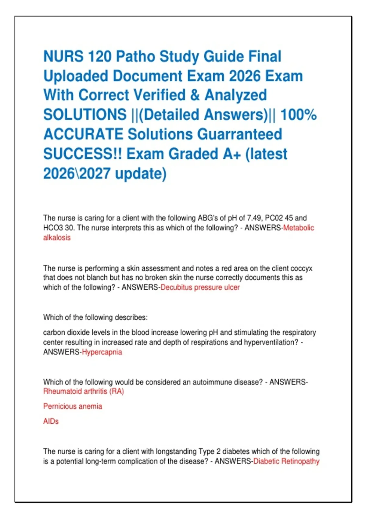 NURS 120 Patho Study Guide Final Uploaded Document Exam 2026 Exam With ...