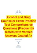 Alcohol and Drug Counselor Exam Practice Test Comprehensive Questions &lpar;Frequently Tested&rpar; with Verified Answers Graded A&plus;
