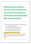 NEBOSH International Certificate in  Construction Health and Safety Practice  Exam Questions And Correct Answers  &lpar;Verified Answers&rpar; Plus Rationales 2026  Q&A &vert; Instant Download Pdf 