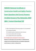 NEBOSH National Certificate in  Construction Health and Safety Practice  Exam Questions And Correct Answers  &lpar;Verified Answers&rpar; Plus Rationales 2026  Q&A &vert; Instant Download Pdf