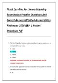 North Carolina Auctioneer Licensing  Examination Practice Questions And  Correct Answers &lpar;Verified Answers&rpar; Plus  Rationales 2026 Q&A &vert; Instant  Download Pdf 