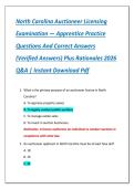 Compilation Bundle for North Carolina Auctioneer Licensing Examinations Practice Questions And Correct Answers &lpar;Verified Answers&rpar; Plus Rationales 2026 Q&A &vert; Instant Download Pdf