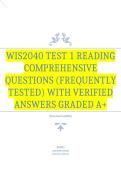 WIS2040 test 1 reading Comprehensive Questions &lpar;Frequently Tested&rpar; with Verified Answers Graded A&plus;