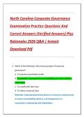 North Carolina Corporate Governance  Examination Practice Questions And  Correct Answers &lpar;Verified Answers&rpar; Plus  Rationales 2026 Q&A &vert; Instant  Download Pdf 
