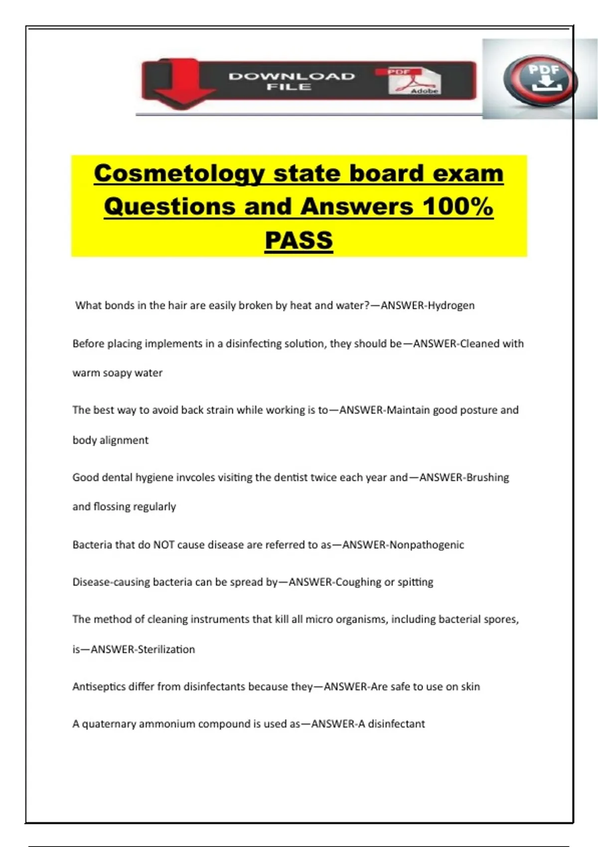 Cosmetology state board exam Questions and Answers 100% PASS ...