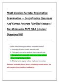 North Carolina Forester Registration  Examination &mdash; Entry Practice Questions  And Correct Answers &lpar;Verified Answers&rpar;  Plus Rationales 2026 Q&A &vert; Instant  Download Pdf