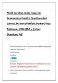 Compilation Bundle for North Carolina Home Inspector Examinations Practice Questions And Correct Answers &lpar;Verified Answers&rpar; Plus Rationales 2026 Q&A &vert; Instant Download Pdf