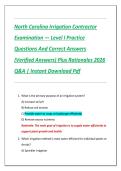North Carolina Irrigation Contractor  Examination &mdash; Level I Practice  Questions And Correct Answers  &lpar;Verified Answers&rpar; Plus Rationales 2026  Q&A &vert; Instant Download Pdf