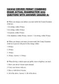 HAWAII DRIVERS PERMIT COMBINED  EXAMS ACTUAL EXAMINATION 2026  QUESTIONS WITH ANSWERS GRADED A&plus; 