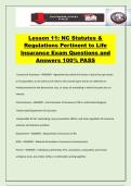 Lesson 11&colon; NC Statutes & Regulations Pertinent to Life Insurance Exam Questions and Answers 100&percnt; PASS