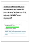 North Carolina Residential Appraiser  Examination Practice Questions And  Correct Answers &lpar;Verified Answers&rpar; Plus  Rationales 2026 Q&A &vert; Instant  Download Pdf 
