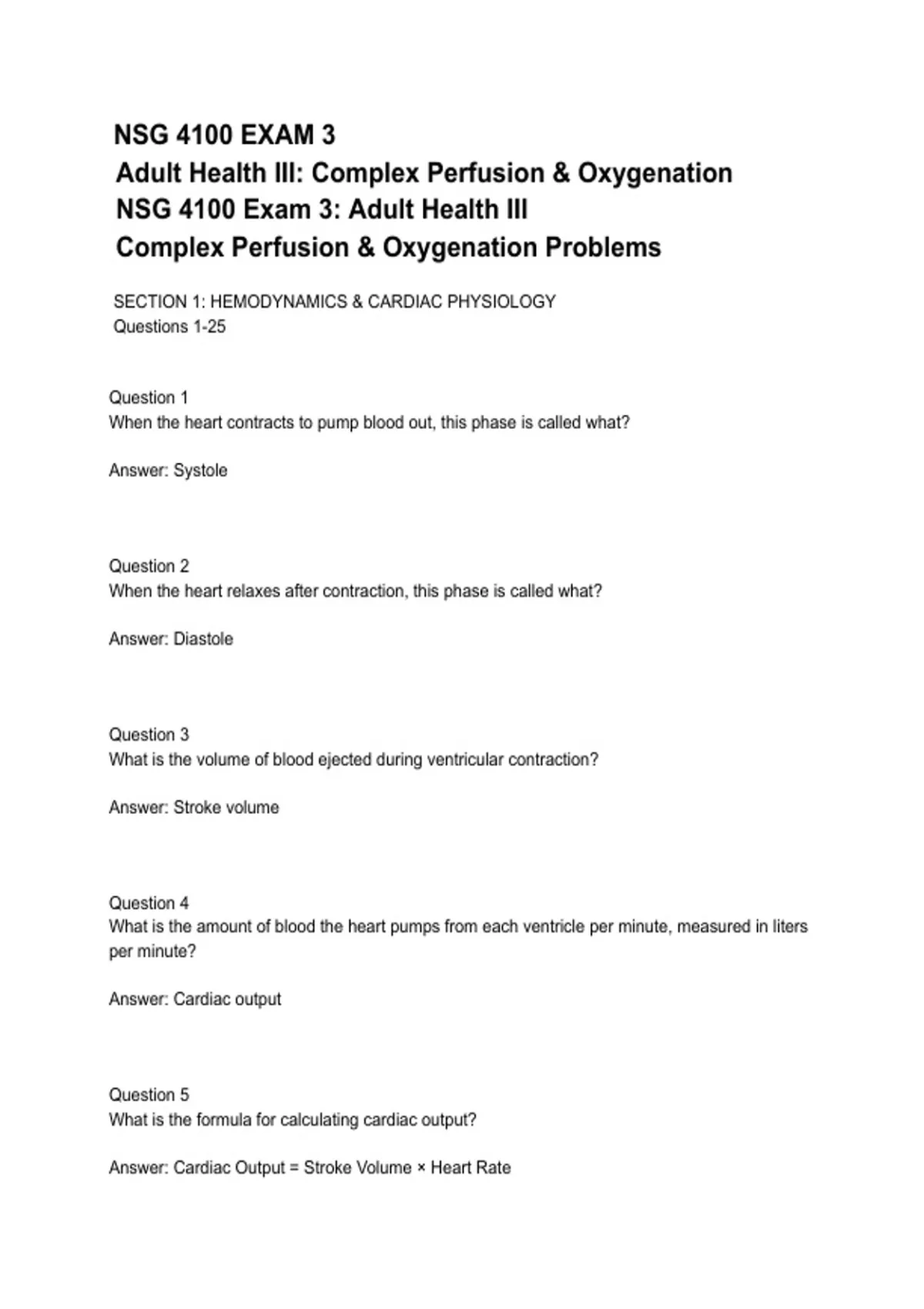 NSG 4100 EXAM 3 Adult Health III: Complex Perfusion & Oxygenation NSG ...
