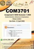 COM3701 Assignment 2 QUIZ &lpar;COMPLETE ANSWERS&rpar; Semester 1 2026 - DUE 21 April 2026