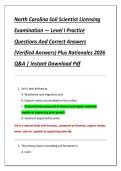 North Carolina Soil Scientist Licensing  Examination &mdash; Level I Practice  Questions And Correct Answers  &lpar;Verified Answers&rpar; Plus Rationales 2026  Q&A &vert; Instant Download Pdf 