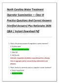 North Carolina Water Treatment  Operator Examination &mdash; Class III  Practice Questions And Correct Answers  &lpar;Verified Answers&rpar; Plus Rationales 2026  Q&A &vert; Instant Download Pdf 