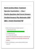 North Carolina Water Treatment  Operator Examination &mdash; Class I  Practice Questions And Correct Answers  &lpar;Verified Answers&rpar; Plus Rationales 2026  Q&A &vert; Instant Download Pdf