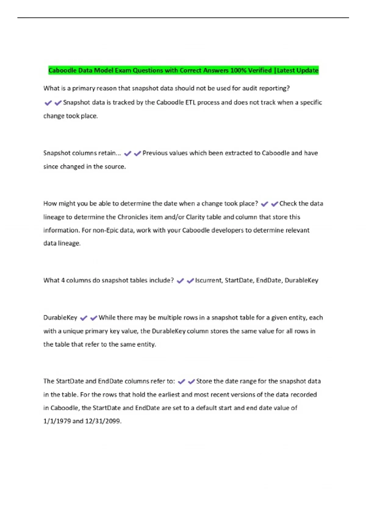 Caboodle Data Model Exam Questions with Correct Answers 100% Verified ...