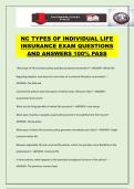 NC TYPES OF INDIVIDUAL LIFE INSURANCE EXAM QUESTIONS AND ANSWERS 100&percnt; PASS