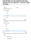 CYB 220 Quiz 4-2 Lab Implement the Cisco Adaptive Security Appliance - Attempt 2 Q&A &lpar;A Grade&rpar; & CYB 220 Quiz 4-2 Lab Implement the Cisco Adaptive Security Appliance Questions And Answers &lpar;2026&rpar;&period; Package Deal Solution 