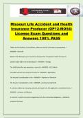 Missouri Life Accident and Health Insurance Producer &lpar;OP12-MO54&rpar; License Exam Questions and Answers 100&percnt; PASS