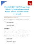 PEARSON RBT EXAM Actual Exam 2026&sol;2027 Complete Questions and Verified Answers Pass Guaranteed - A&plus; Graded