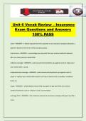 Unit 6 Vocab Review &ndash; Insurance Exam Questions and Answers 100&percnt; PASS