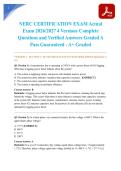 NERC CERTIFICATION EXAM Actual Exam 2026&sol;2027 4 Versions Complete Questions and Verified Answers Graded A Pass Guaranteed - A&plus; Graded