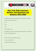 New York State Insurance Brokers Test Questions and Answers 100&percnt; PASS