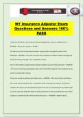 NY Insurance Adjuster Exam Questions and Answers 100&percnt; PASS