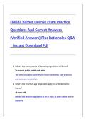 Florida Barber License Exam Practice Questions And Correct Answers &lpar;Verified Answers&rpar; Plus Rationales &vert;2026 Q&A &vert; Instant Download Pdf