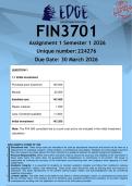FIN3701 Assignment 1 &lpar;ANSWERS&rpar; Semester 1 2026 - DISTINCTION GUARANTEED