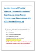 Vermont Commercial Pesticide  Applicator Core Examination Practice  Questions And Correct Answers  &lpar;Verified Answers&rpar; Plus Rationales 2026  Q&A &vert; Instant Download Pdf