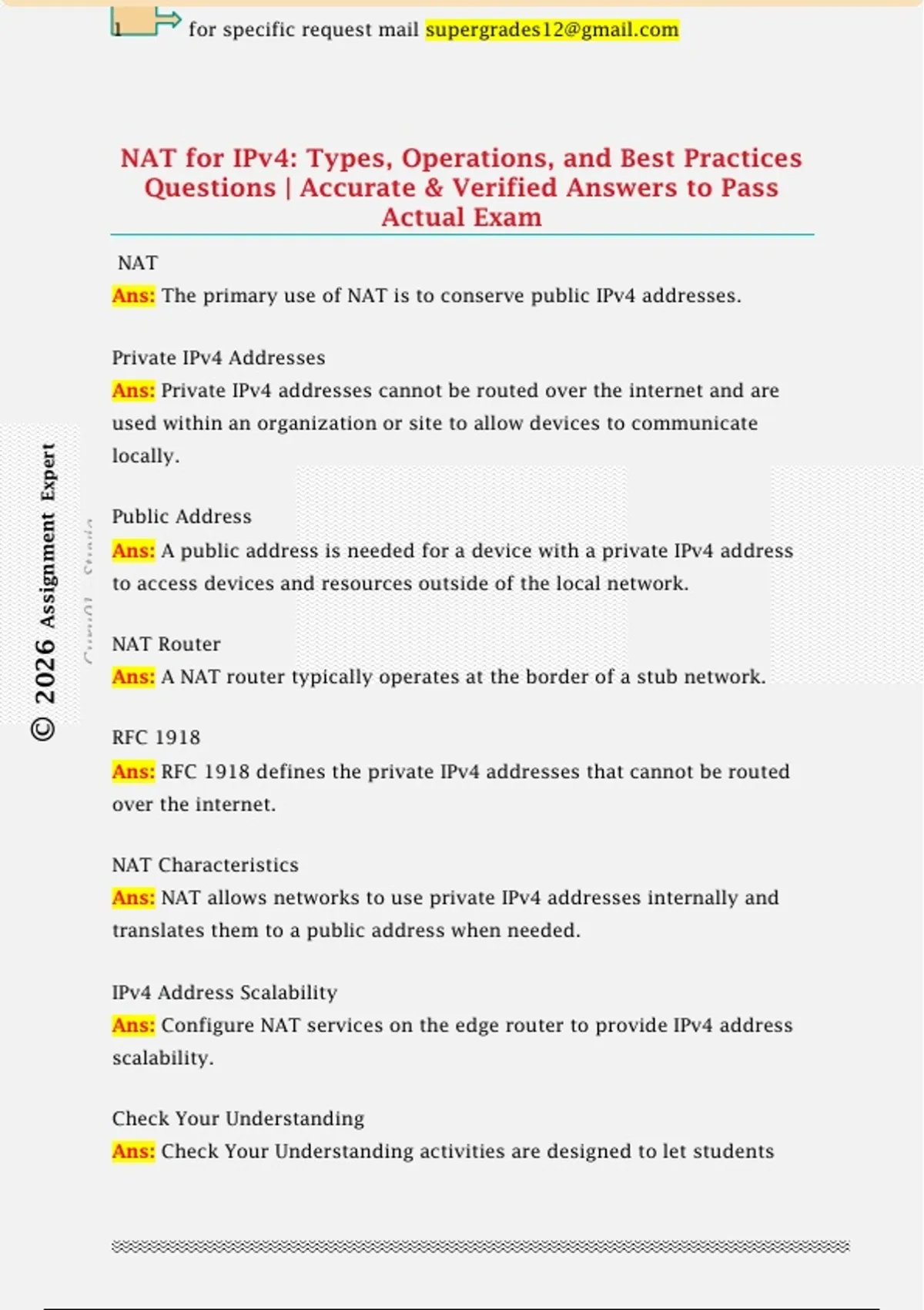 Nat Questions NAT for IPv4: Types, Operations, and Best Practices Questions ...