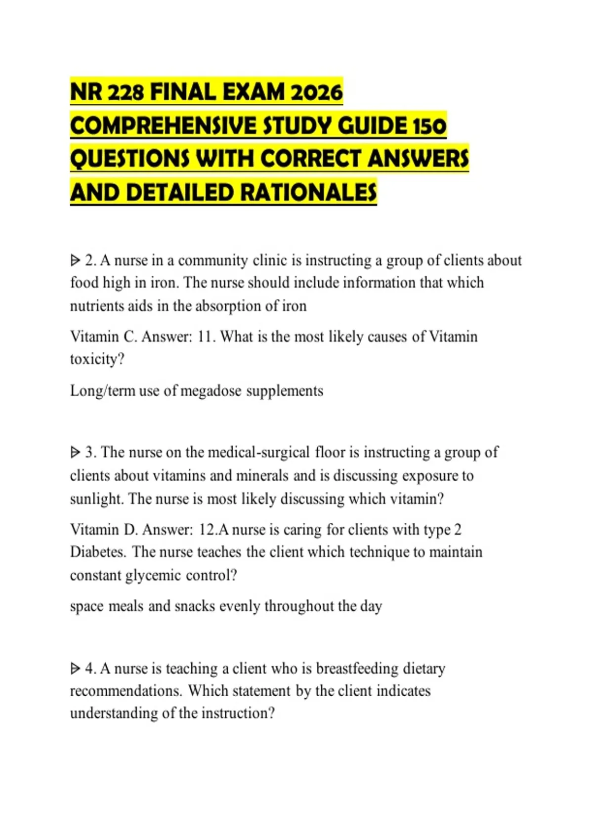 NR 228 FINAL EXAM 2026 COMPREHENSIVE STUDY GUIDE 150 QUESTIONS WITH ...