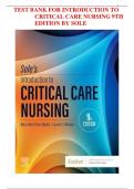 TEST BANK FOR INTRODUCTION TO CRITICAL CARE NURSING 9TH  EDITION BY SOLE