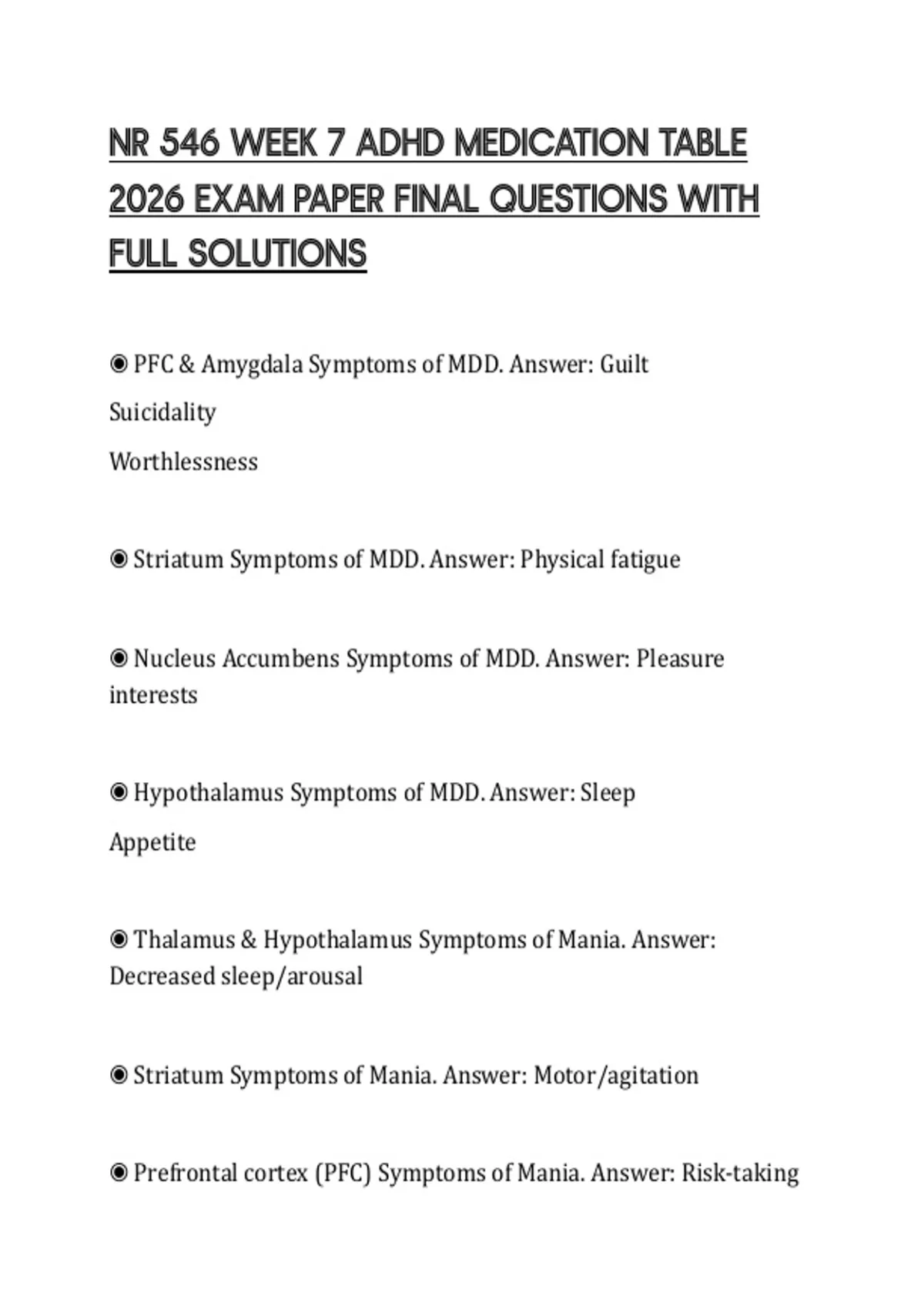NR 546 WEEK 7 ADHD MEDICATION TABLE 2026 EXAM PAPER FINAL QUESTIONS ...