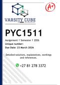 PYC1511 Assignment 1 &lpar;DETAILED ANSWERS&rpar; Semester 1 2026 - DISTINCTION GUARANTEED