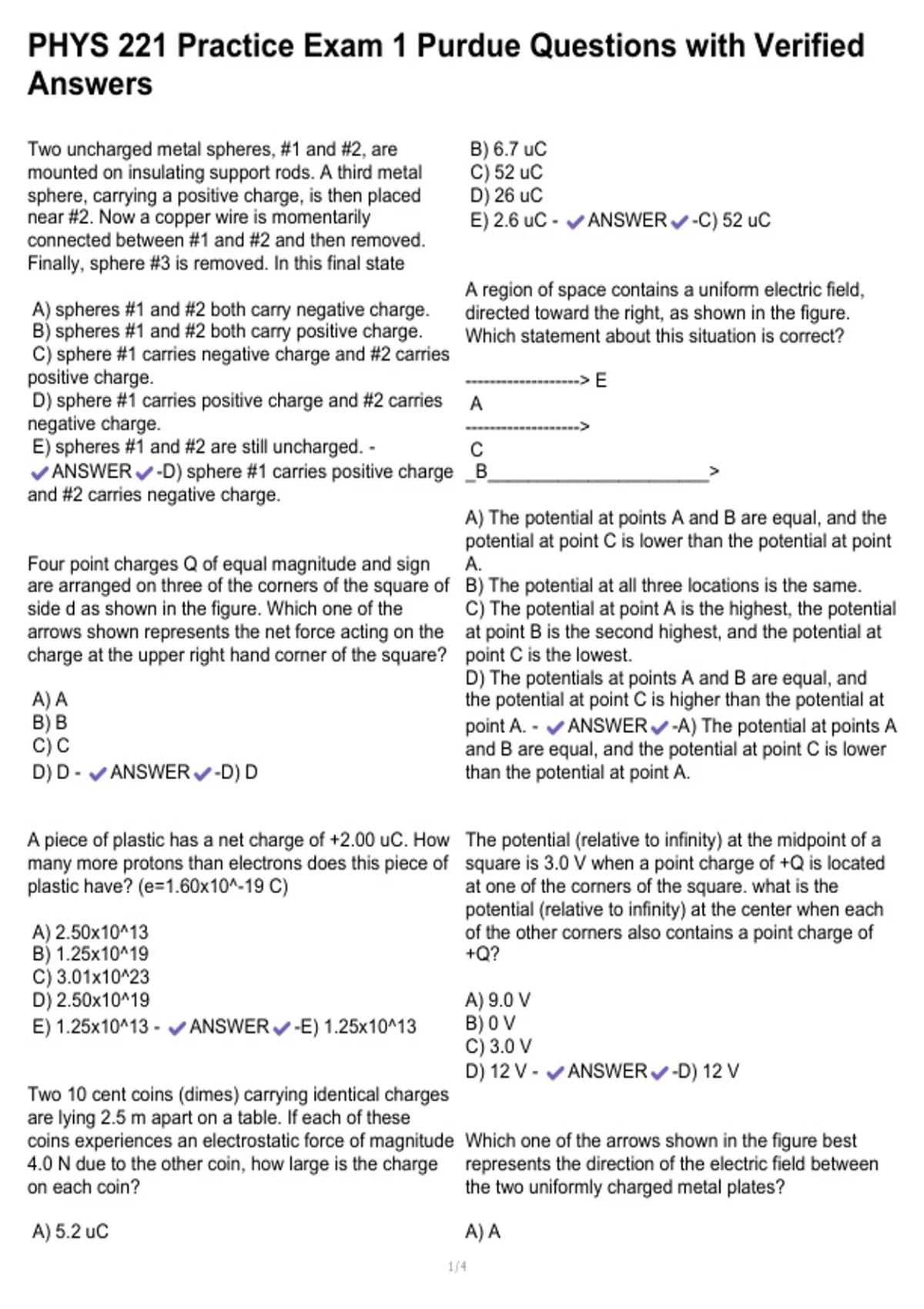 PHYS 221 Practice Exam 1 Purdue Questions with Verified Answers - PHYS ...