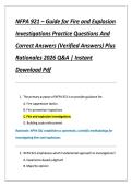 NFPA 921 &ndash; Guide for Fire and Explosion  Investigations Practice Questions And  Correct Answers &lpar;Verified Answers&rpar; Plus  Rationales 2026 Q&A &vert; Instant  Download Pdf 