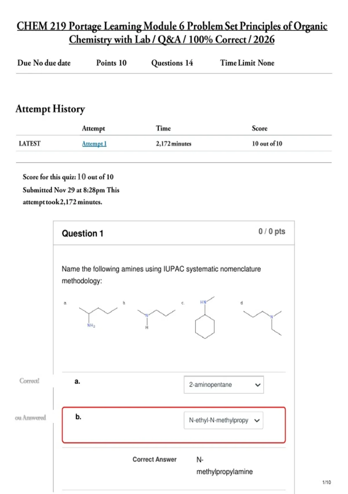 CHEM 219 Portage Learning Module 6 Problem Set Principles of Organic ...