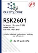 RSK2601 Assignment 1 &lpar;DETAILED ANSWERS&rpar; Semester 1 2026 - DISTINCTION GUARANTEED