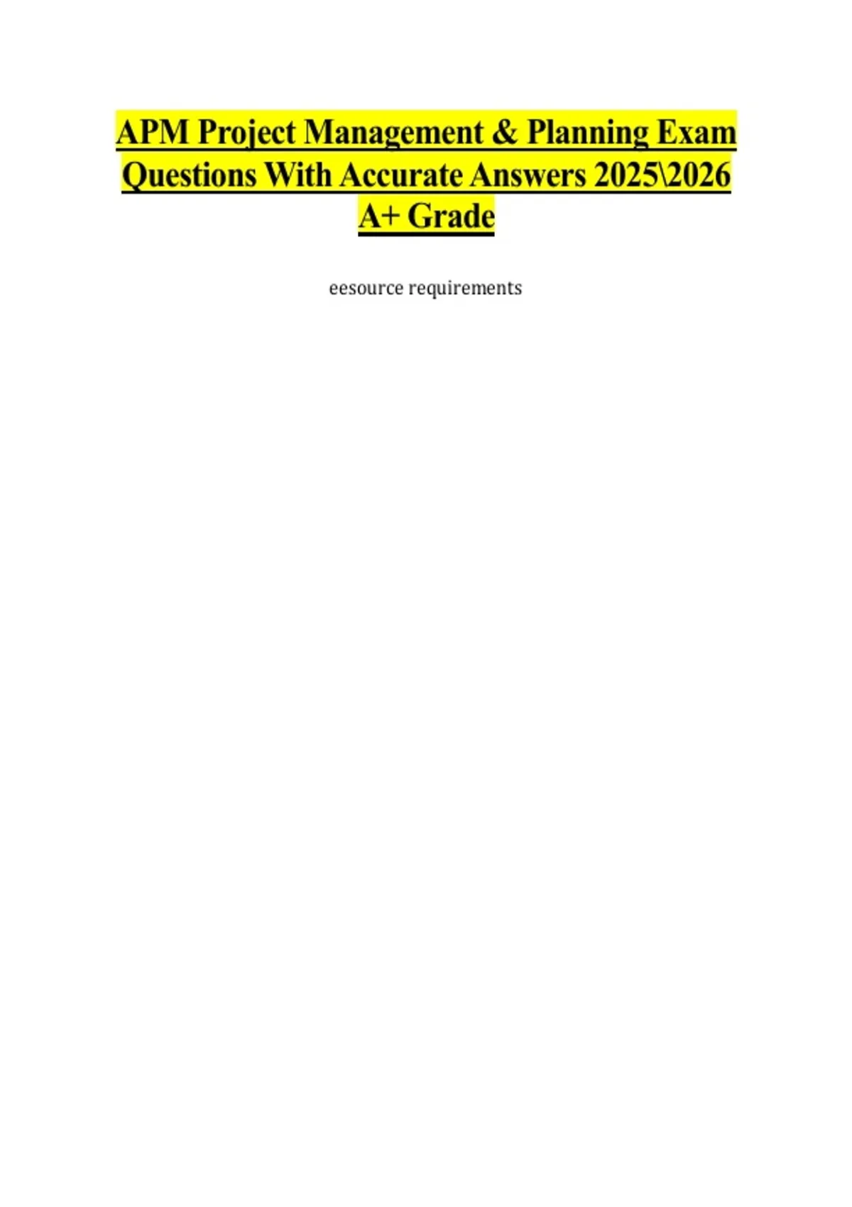 APM Project Management & Planning Exam Questions With Accurate Answers ...