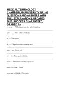 MEDICAL TERMINOLOGY CHAMBERLAIN UNIVERSITY NR 103 QUESTIONS AND ANSWERS WITH FULL EXPLANATIONS&comma; UPDATED 2026&comma; SUCCESS GUARANTEED&comma; GRADED A&plus;