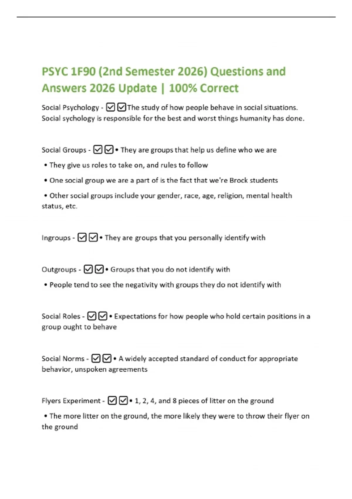PSYC 1F90 (2nd Semester 2026) Questions and Answers 2026 Update | 100% ...