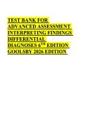 TEST BANK FOR  ADVANCED ASSESSMENT  INTERPRETING FINDINGS  DIFFERENTIAL  DIAGNOSES 6TH EDITION  GOOLSBY 2026 EDITION  