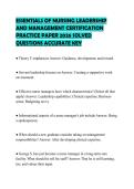 ESSENTIALS OF NURSING LEADERSHIP AND MANAGEMENT CERTIFICATION PRACTICE PAPER 2026 SOLVED QUESTIONS ACCURATE KEY