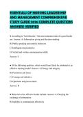 ESSENTIALS OF NURSING LEADERSHIP AND MANAGEMENT COMPREHENSIVE STUDY GUIDE 2026 COMPLETE QUESTIONS ANSWERS VERIFIED
